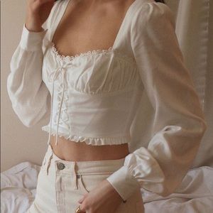 White peasant long sleeve crop top